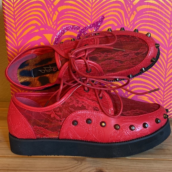 NEW! IRON FIST Lovelace Your Face RED Lace Studded Platform Creepers Size 36/5 - Picture 2 of 16